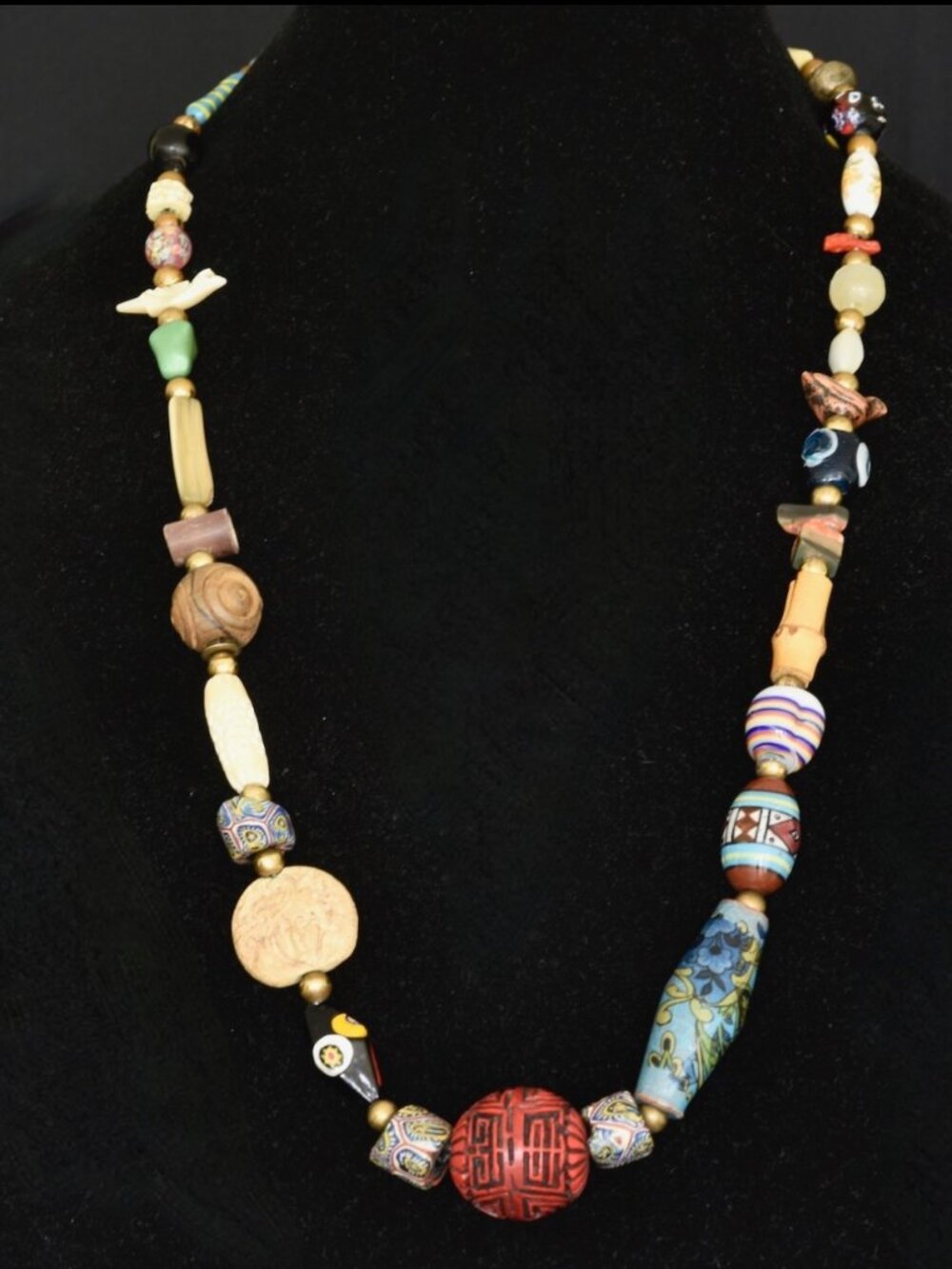 Unique Tribal Necklace With A Variety Of Antique & Vintage Beads